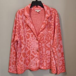 Isaac Mizrahi Live! Floral Jacquard Sweater‎ Blazer Size 2X Pink Coral Feminine